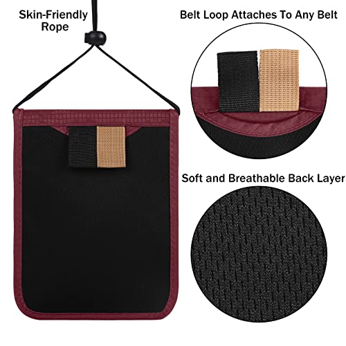 Travel Pouch Neck Wallet Family Passport Holder Organizer Case with RFID Blocking (6x7.5In / Wine Red)