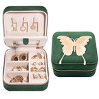 Travel Jewelry Organizer Boxes for Women Small Portable Necklace Earrings Bracelet Rings Travel Case Best Friend Birthday Gifts for Women Trendy (Butterfly_Green_Gold)
