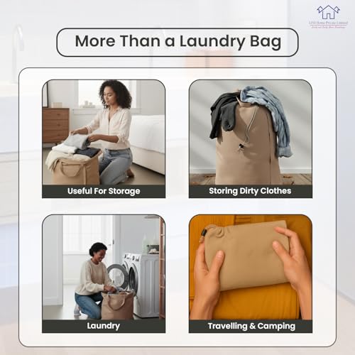 LFH Home Cotton Rich Canvas Large Laundry Bag with Handle (24”x36” / Beige)