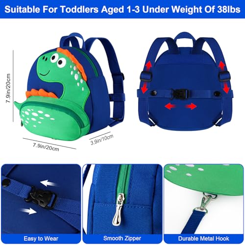 Toddler Harness Backpack Leash (Dark Blue/Green Dinosaur)