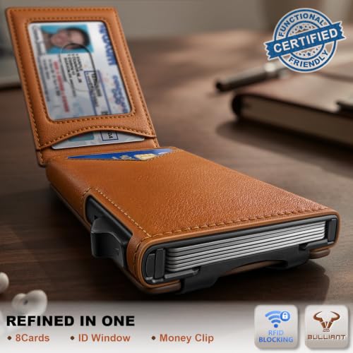 Men Slim Magnetic Leather Airtag Wallet Metal Case Money Clip (Coffee8799)