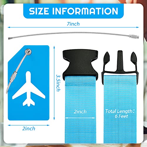 8 Pcs Luggage Straps Suitcase Tags Set for TSA Approved (Blue / Airplane)