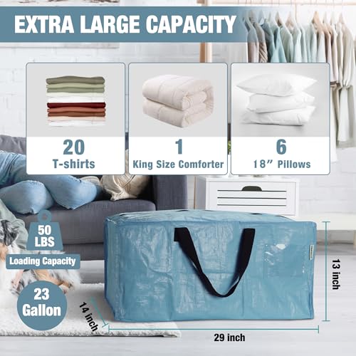 6 Pack Extra Large Moving Bags with Backpack Straps & Handles (Dusty Blue / 6 Pack)