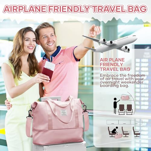 Travel Duffel Bag Carry On Overnight Weekender Bags for Women Hospital Tote (B-pink-expandable / X-large)