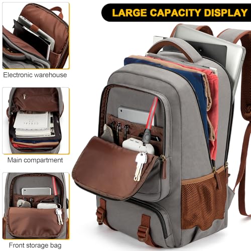 Canvas Laptop Backpack (15.6inch / A-khaki-grey)