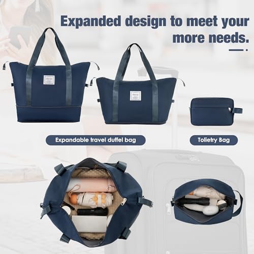 Softside Luggage Set Lightweight 3 Piece Suitcase with Duffel Bag (Softside Luggage(22/26/30) / Deep Blue + bags)