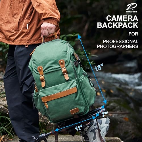 Green Camera Backpack (Green Canvas / Canvas Bag Flap)