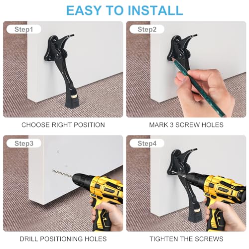 Black Kick Down Door Stoppers for Bottom of Door (Black / 4 inch x 1pack)
