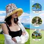 Women Floral Reversible Wide Brim Sun Hats Wired Edge Summer UPF Hat for Beach Hiking Garden Travel Lawn Work Chin Strap (Medium / Qf002-yellow)