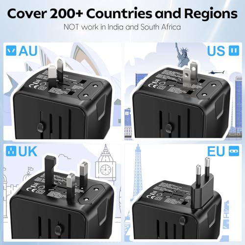 Universal Travel Plug Adapter 5 in 1 Charger (2TYPE C+2USB-Grey black)