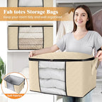 8 Pack Storage Bags for Clothes Blanket Storage Bins with Lids (8 Pack-60l / Beige)