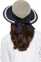 Women's Sun Hat with Ribbon (One Size / Navy/White Colorblock)