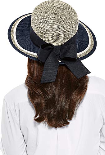 Women's Sun Hat with Ribbon (One Size / Navy/White Colorblock)