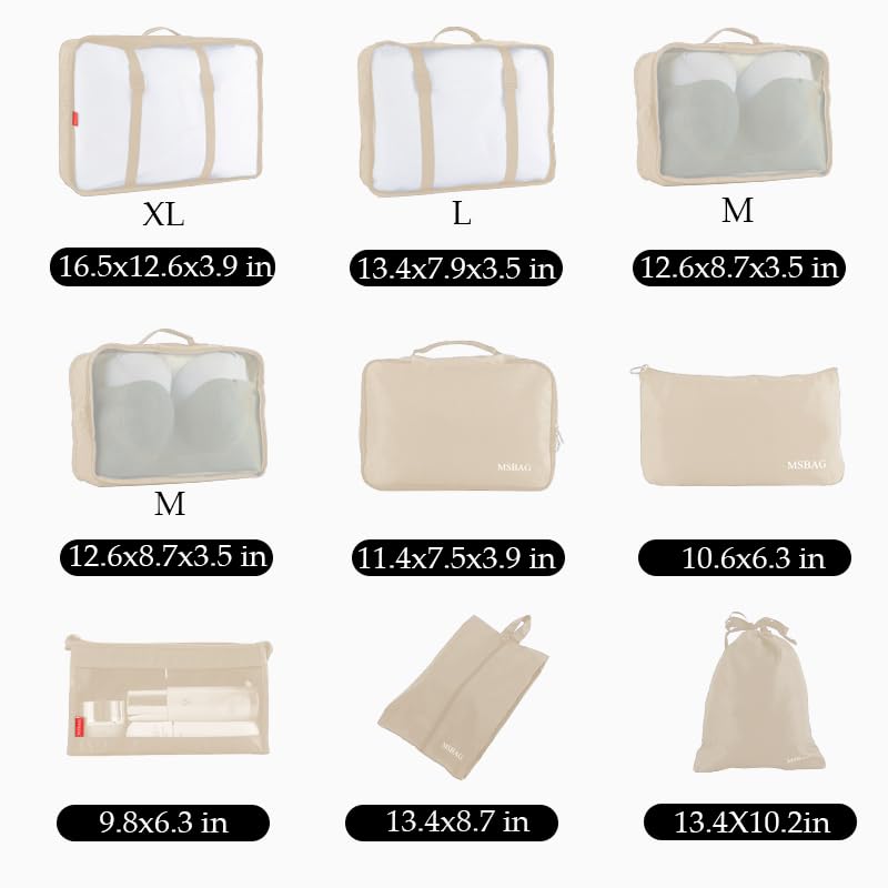 9 set Packing Cubes for Travel (cream 9 set)