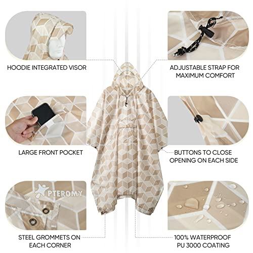 Hooded Rain Poncho for Adult with Pocket (Parallelogram)