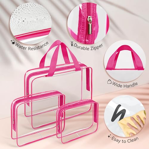 10 PCS Clear Travel Bags for Toiletries (Rose red)