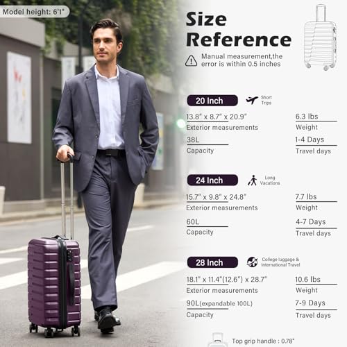 Lightweight Luggage with TSA Lock (Medium(24in) / Purple)