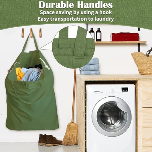 Canvas Laundry Bag 33"Wx 35"H (Army Green / XL 33"W x 35"H┃1 Pack)