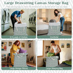 Canvas Laundry Bag with Handles & Drawstring 30"Wx35"H (Geom SlateGreen L+ / L+ 30"Wx 35"H┃1 Pack)