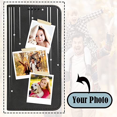 Custom Flip Wallet Case for iPhone 17 16 15 14 13 12 11 Air Pro Max Mini XR XS 7 8+ Plus iP Phone with Card Holder Black (Black-B)