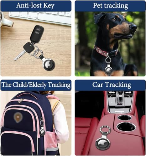 Compatible with AirTag Case Airtag Keyring Leather Protective Case AirTags Loop Holder Air Tags Protective Cover Airtag Key Chain Loop Holders for Luggage Dog Cat Pet Collar (Green)