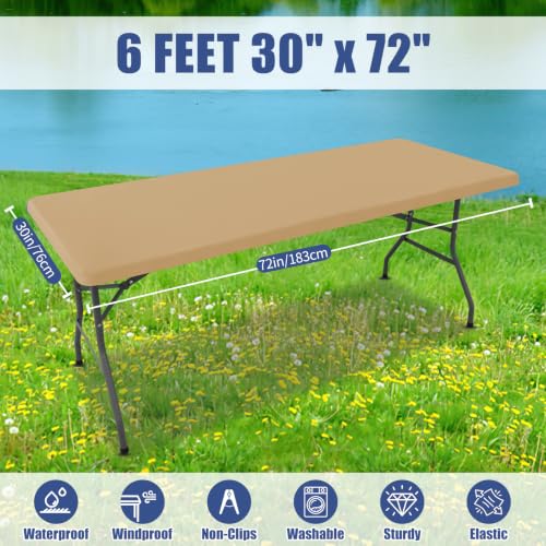 2 Pack Rectangle Spandex Fitted Table Cloth (Dark Khaki / 72" x 30" (Rectangular))