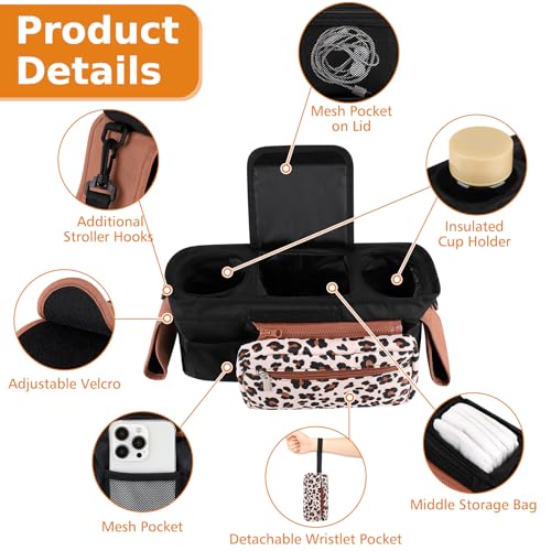 Universal Stroller Organizer with Insulated Cup Holder (Leopard / Classic Organizer)