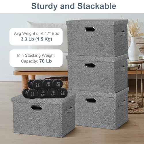 Storage Bins with Lids Fabric Closet Organizers Cubes Office Organization (Black and White Mix / Large -3 Pack)