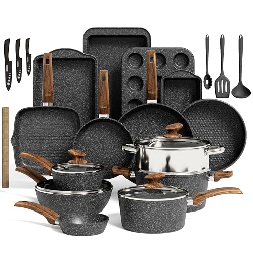 Induction Cookware & Bakeware Set (30 PCS Cookware Set / Black)