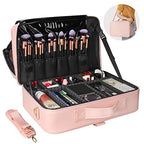 Makeup Case Large Makeup Bag Professional Train Case 16.5 inches Travel Cosmetic Organizer Brush Holder Waterproof Makeup Artist Storage Box (Large / Pink)