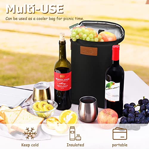 2 Bottle Insulated Wine Tote Carrier Bag (Black / 2 Bottle-without front pocket)