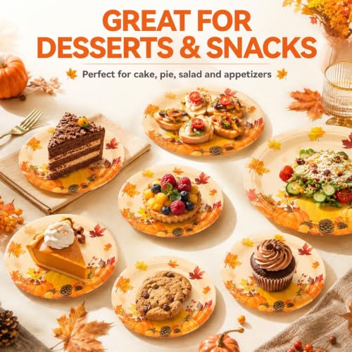 150Pcs Fall Dinner Plates and Napkins Autumn Maple Leaves Pumpkins (Fall Leaves)