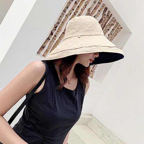 Women Summer Wide Brim Sun Hat Bucket Fishing Hats UV Protection (One Size / Lant001-black)
