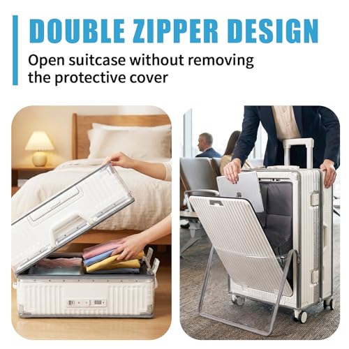 Clear Luggage Cover Protector with Front Pocket Zipper 26 Inch (26inch / 80%clear 20%grey)