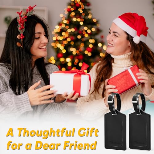 12 Pack Leather Luggage Tags for Suitcases Travel Tags (Black)
