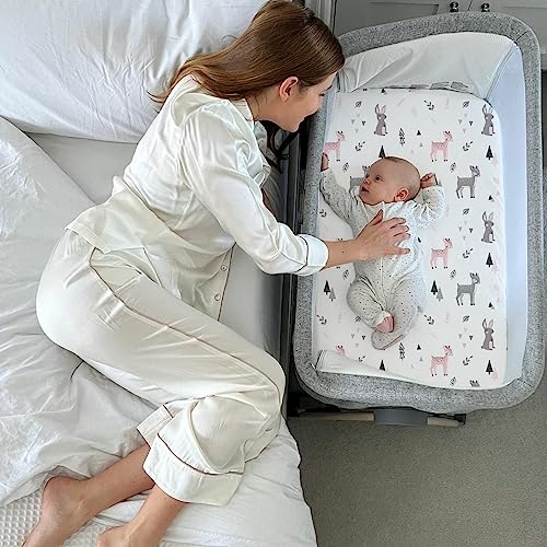 Stretch Fitted Bassinet Sheet Set BROLEX 2 Pack Cradle Sheets for Bassinet Pad (Squirrel Deer / 32x16 Inch)