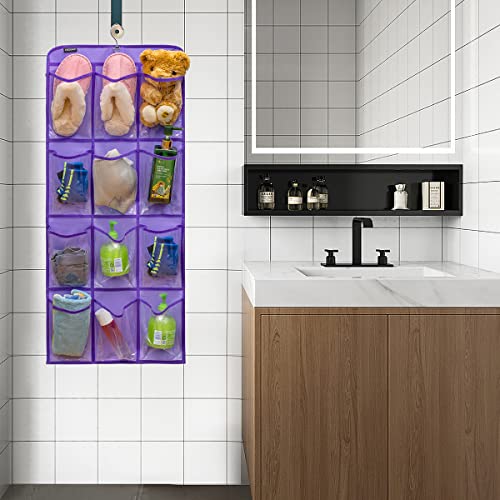 Dual Sided Hanging Shoe Organizer for Closet with Rotating Hanger Hanging Shoe Rack Holder with 24 Large Pockets (PURPLE)