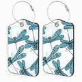 2 Pack Luggage Tags for Suitcases Vintage Blue Dragonflies Leather Luggage Tags Privacy Cover ID Label with Stainless Steel Loop and Address Card for Women Men Travel Bag Backpack (Vintage Blue Dragonflies)
