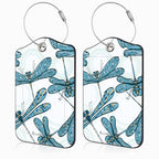 2 Pack Luggage Tags for Suitcases Vintage Blue Dragonflies Leather Luggage Tags Privacy Cover ID Label with Stainless Steel Loop and Address Card for Women Men Travel Bag Backpack (Vintage Blue Dragonflies)