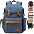 Blue Canvas Camera Backpack (Blue Canvas / Canvas Bag Flap)