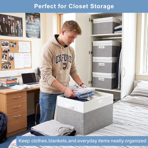 Large 17" 42 Quarts Collapsible Stackable Storage Bins with Lids [3 (Gray & White / Large - 3 Pack)