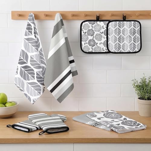 Grey Floral Kitchen Decor Set (Gray Rose)