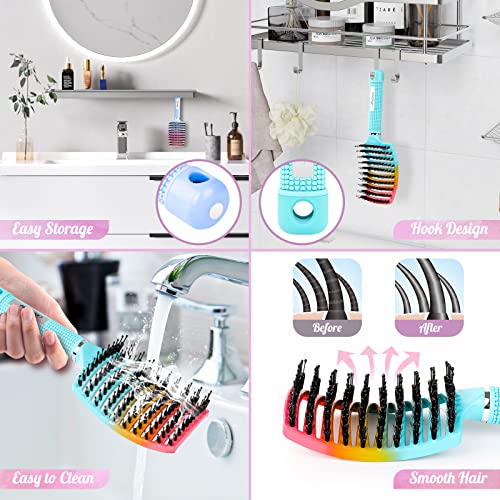 Boar Bristle Hair Brush (Green+Blue)