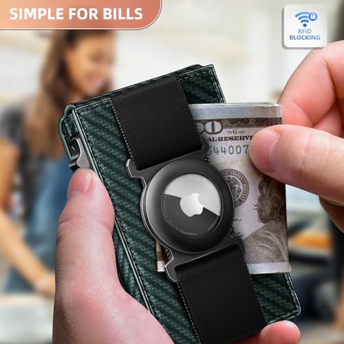 Men Leather Wallet for AirTag (Dark Green8618)