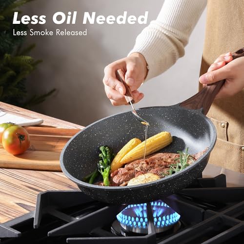 Swiss Granite Coating Nonstick Frying Pans (Gray / 10+12 Inch)
