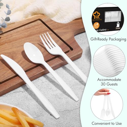 90 Pieces White Plastic Cutlery Set (White)