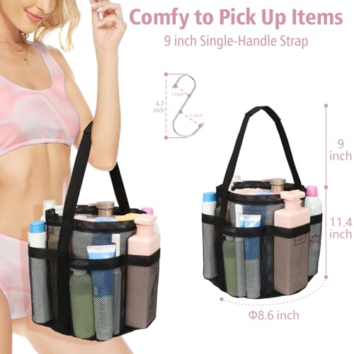 Mesh Shower Caddy Portable (1 Pack Black / L (Round Dorm Caddy))