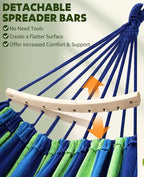 Cotton Blended Hammock for Stand 9.8ft x 4.9ft Holds Up to 660lbs (Blue/Green Stripes / 300x150cm)