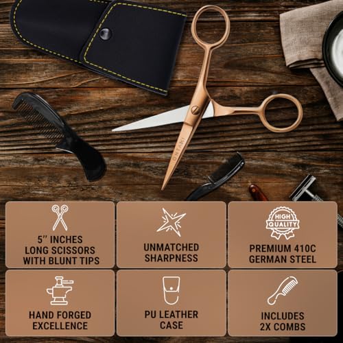 5" Beard & Mustache Scissor with Combs for Men (Rose Gold)