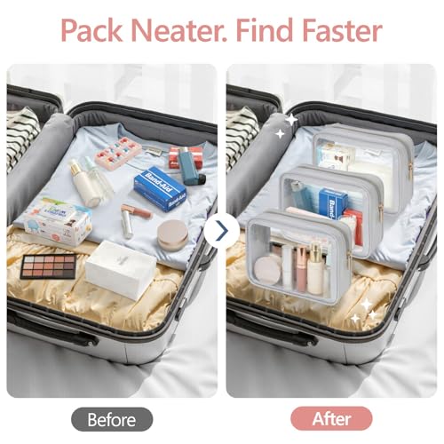 Clear Makeup Bag for Travel (3 Pack Grey / TSA Specialist (3-Pack Medium - Soft))